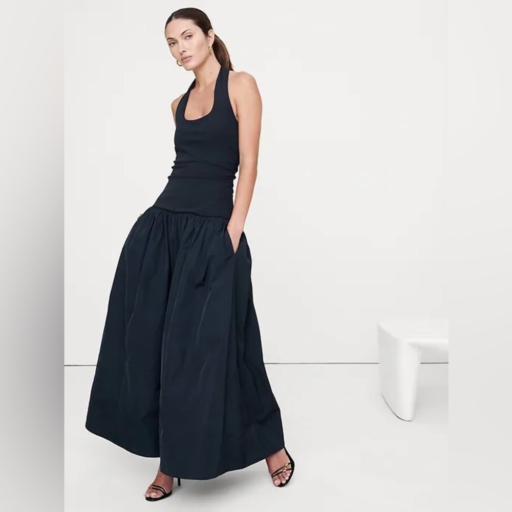 NWT! Banana Republic Jersey & Taffeta Mixed Media Halter Maxi Dress - #852081